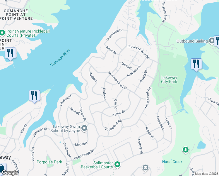 map of restaurants, bars, coffee shops, grocery stores, and more near 126 Acapulco Court in Lakeway