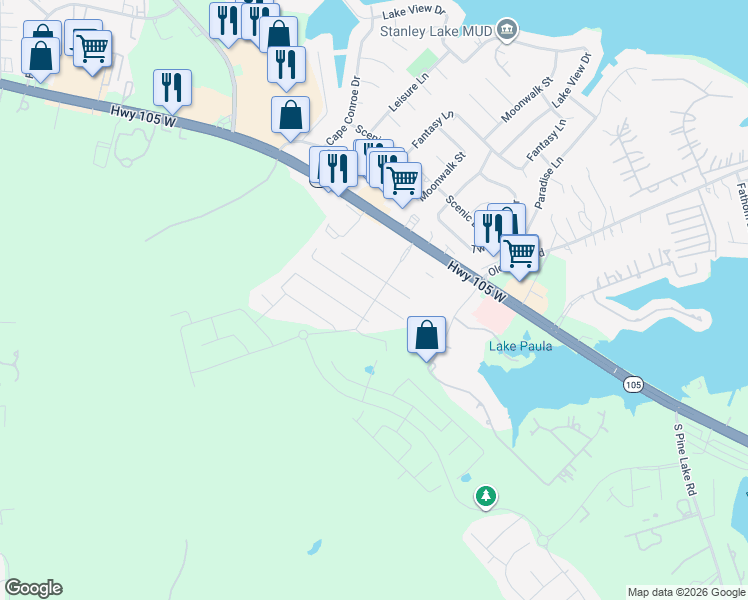 map of restaurants, bars, coffee shops, grocery stores, and more near 18409 Sunrise Pines Drive in Montgomery