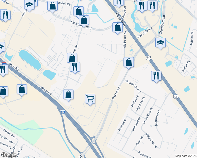 map of restaurants, bars, coffee shops, grocery stores, and more near 8259 George Cain Road in Baton Rouge