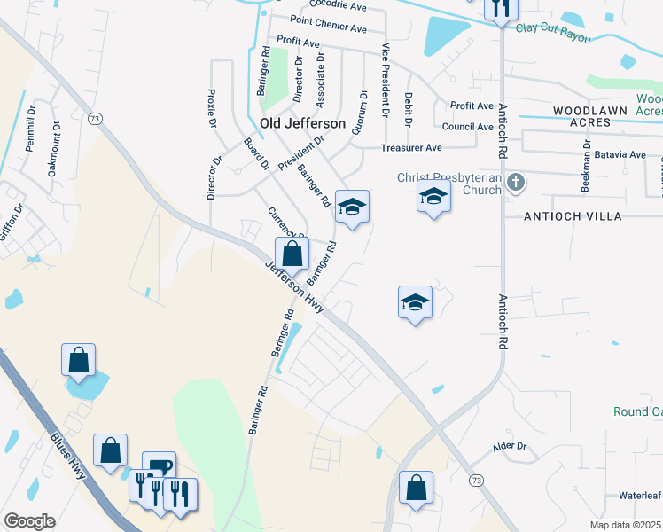 map of restaurants, bars, coffee shops, grocery stores, and more near 8151 Baringer Road in Baton Rouge