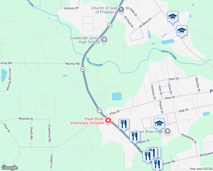 map of restaurants, bars, coffee shops, grocery stores, and more near 38096 Pat Smith Road in Pearl River