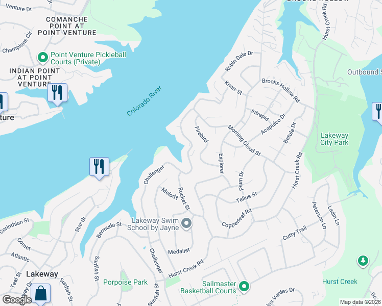 map of restaurants, bars, coffee shops, grocery stores, and more near 1116 Challenger in Lakeway