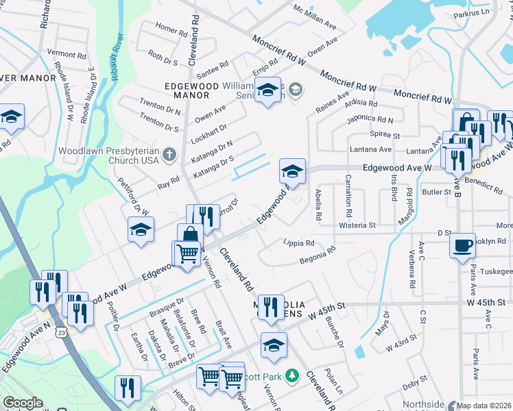 map of restaurants, bars, coffee shops, grocery stores, and more near in Jacksonville