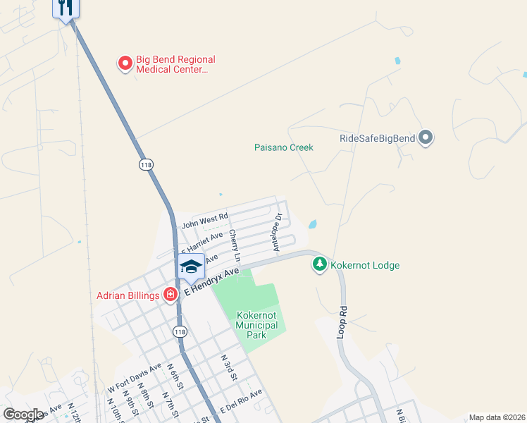 map of restaurants, bars, coffee shops, grocery stores, and more near 517 East Harriet Avenue in Alpine