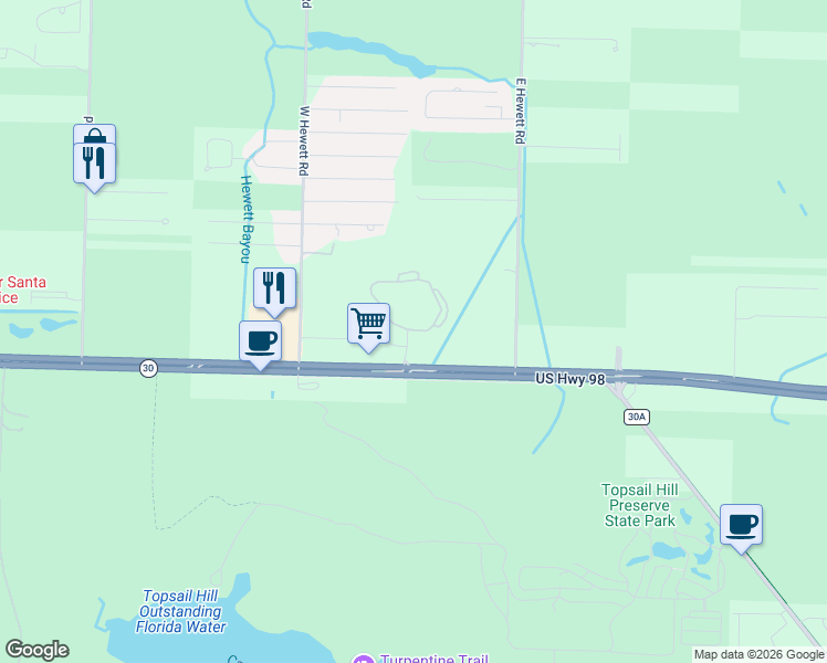 map of restaurants, bars, coffee shops, grocery stores, and more near 93 Dune Lakes Circle in Santa Rosa Beach