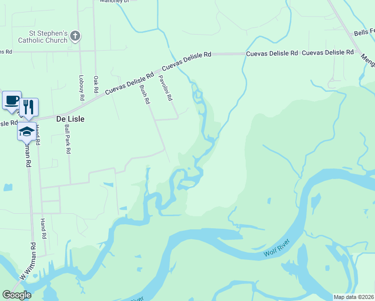 map of restaurants, bars, coffee shops, grocery stores, and more near 6284 Bush Road in Pass Christian