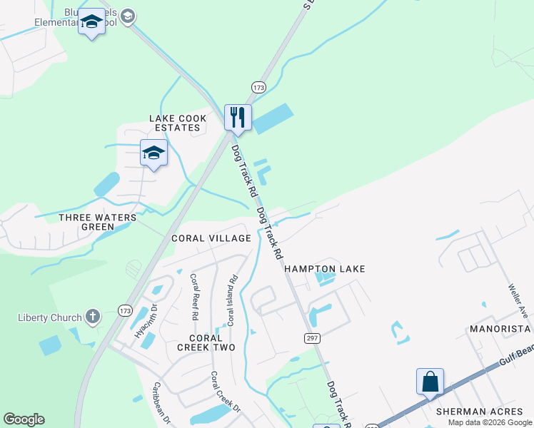 map of restaurants, bars, coffee shops, grocery stores, and more near 2125 Dog Track Road in Pensacola