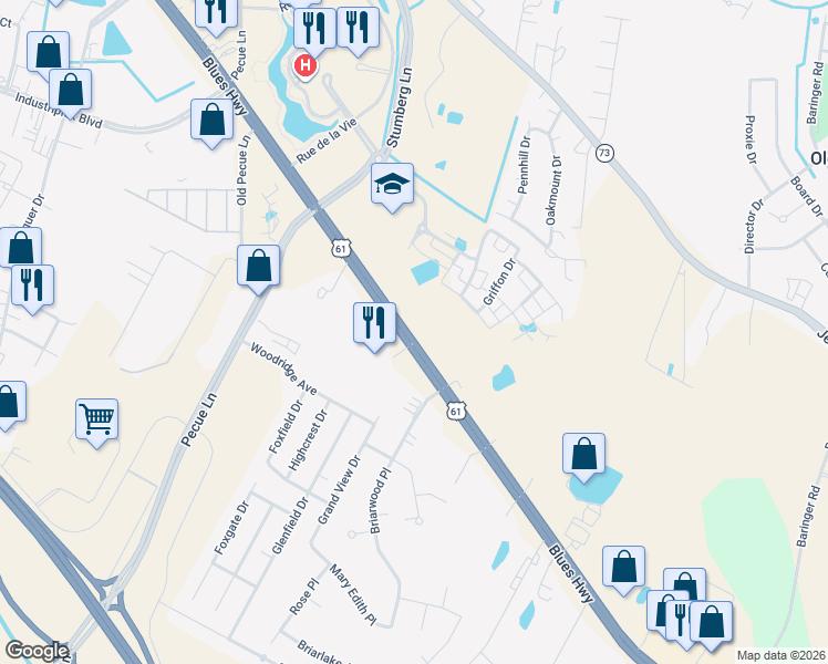 map of restaurants, bars, coffee shops, grocery stores, and more near 12727 Airline Highway in Baton Rouge