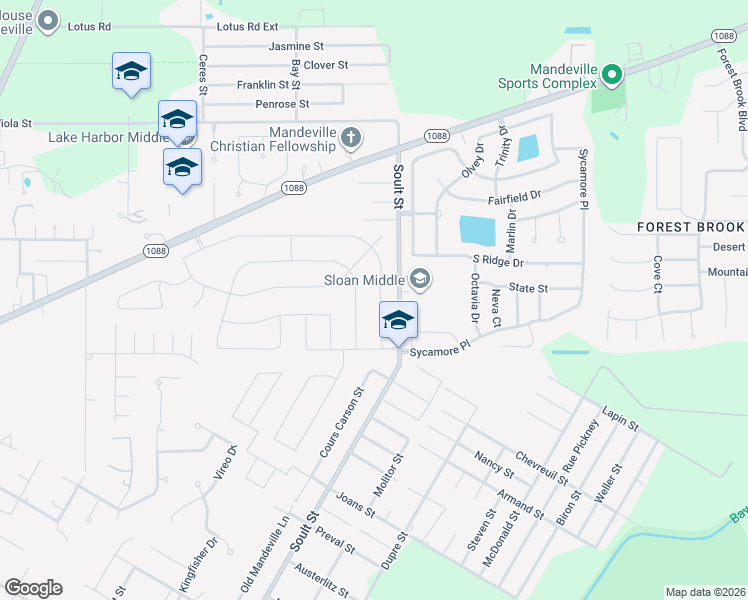map of restaurants, bars, coffee shops, grocery stores, and more near 880 Sweet Bay Drive in Mandeville