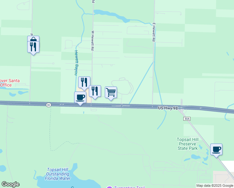 map of restaurants, bars, coffee shops, grocery stores, and more near 93 Dune Lakes Circle in Santa Rosa Beach