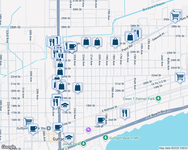 map of restaurants, bars, coffee shops, grocery stores, and more near 2123 20th Avenue in Gulfport