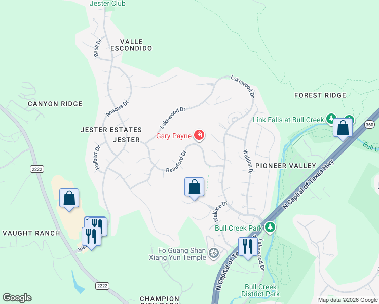 map of restaurants, bars, coffee shops, grocery stores, and more near 6715 Beauford Drive in Austin