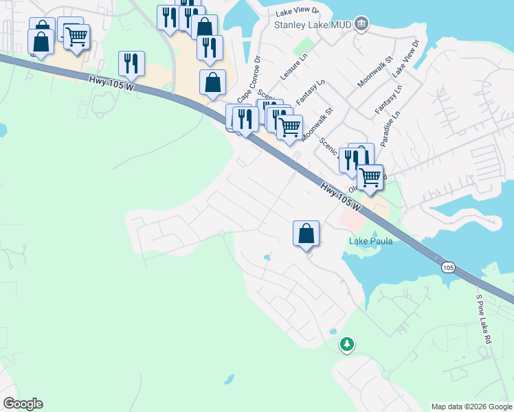 map of restaurants, bars, coffee shops, grocery stores, and more near 18463 Sunrise Pines Drive in Montgomery