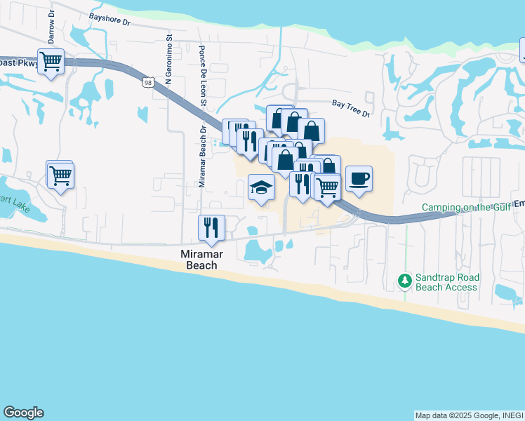 map of restaurants, bars, coffee shops, grocery stores, and more near 122 Poinciana Boulevard in Destin