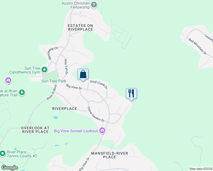 map of restaurants, bars, coffee shops, grocery stores, and more near 10024 Scull Creek Drive in Austin