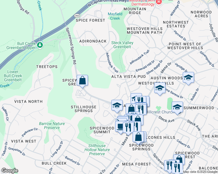 map of restaurants, bars, coffee shops, grocery stores, and more near 8200 Neely Drive in Austin