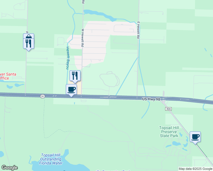 map of restaurants, bars, coffee shops, grocery stores, and more near 93 Dune Lakes Circle in Santa Rosa Beach