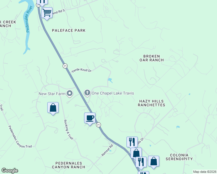 map of restaurants, bars, coffee shops, grocery stores, and more near 3901 Hart Hollow Drive in Spicewood