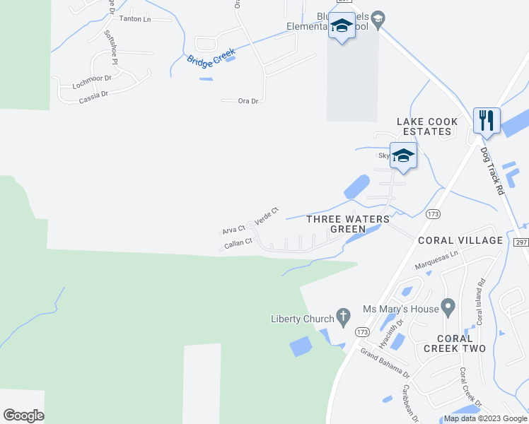 map of restaurants, bars, coffee shops, grocery stores, and more near 18 Verde Court in Pensacola