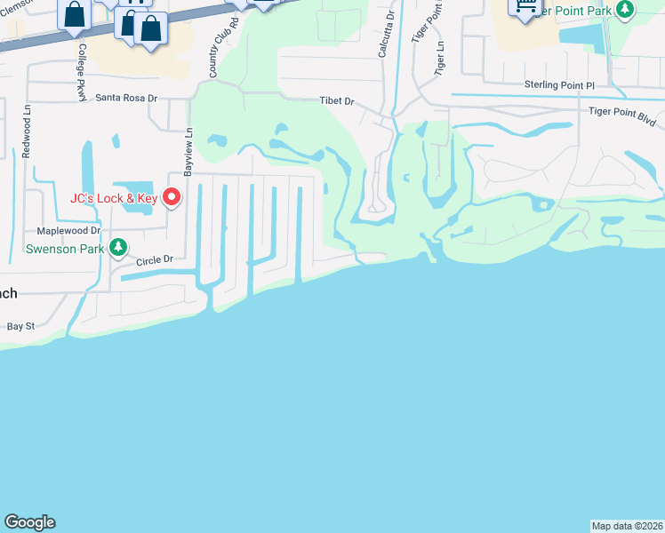 map of restaurants, bars, coffee shops, grocery stores, and more near 3553 Laguna Court in Gulf Breeze