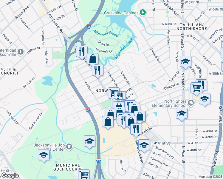 map of restaurants, bars, coffee shops, grocery stores, and more near in Jacksonville