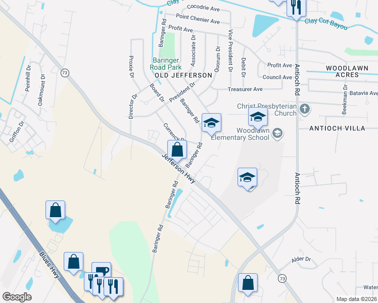 map of restaurants, bars, coffee shops, grocery stores, and more near 8156 Baringer Road in Baton Rouge