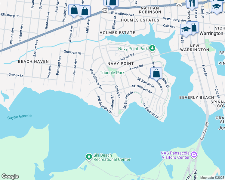 map of restaurants, bars, coffee shops, grocery stores, and more near 401 Labree Road in Pensacola