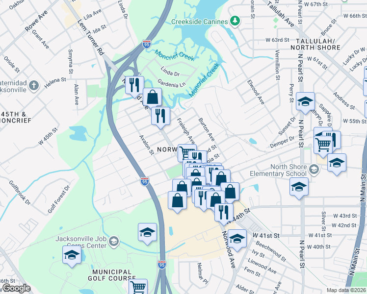 map of restaurants, bars, coffee shops, grocery stores, and more near in Jacksonville