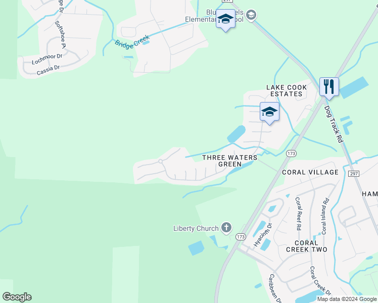 map of restaurants, bars, coffee shops, grocery stores, and more near 90 Moonflower Court in Pensacola