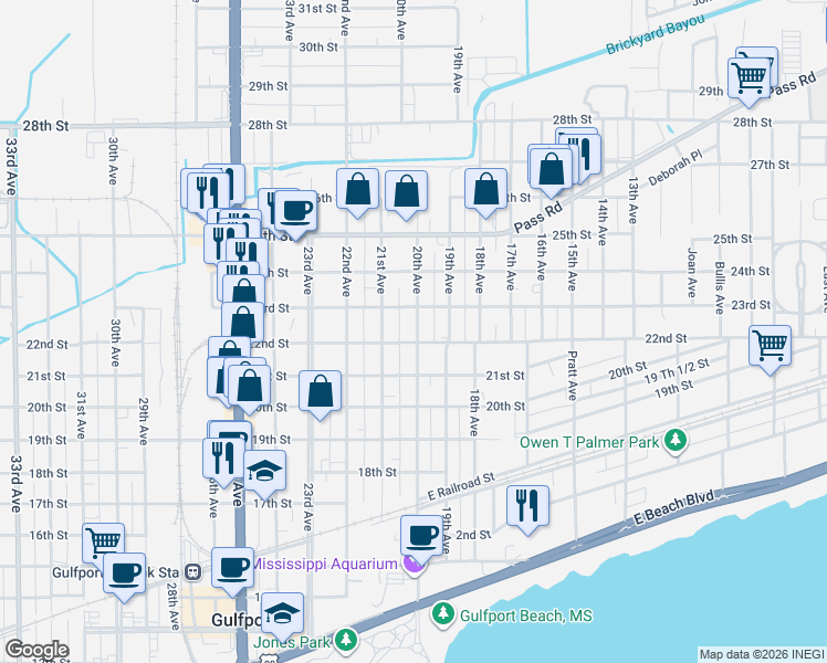 map of restaurants, bars, coffee shops, grocery stores, and more near 2123 20th Avenue in Gulfport