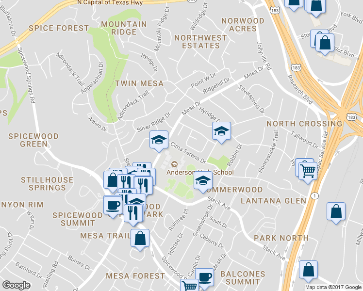 map of restaurants, bars, coffee shops, grocery stores, and more near 4005 Amy Circle in Austin