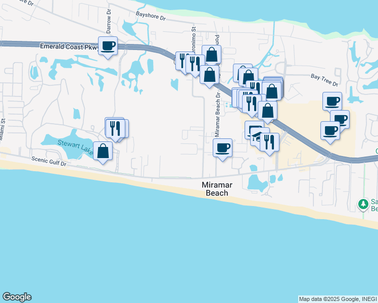 map of restaurants, bars, coffee shops, grocery stores, and more near 450 South Geronimo Street in Destin