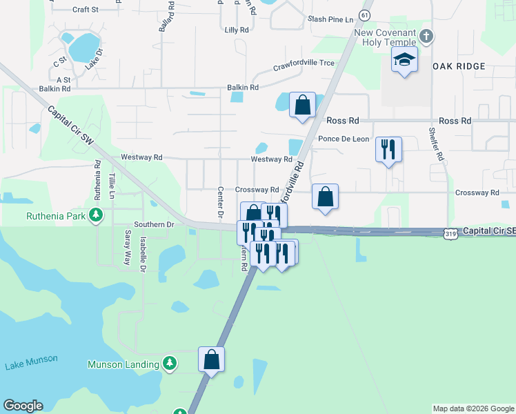 map of restaurants, bars, coffee shops, grocery stores, and more near 4971 Capital Circle Southwest in Tallahassee