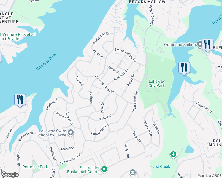 map of restaurants, bars, coffee shops, grocery stores, and more near 212 Morning Cloud Street in Lakeway
