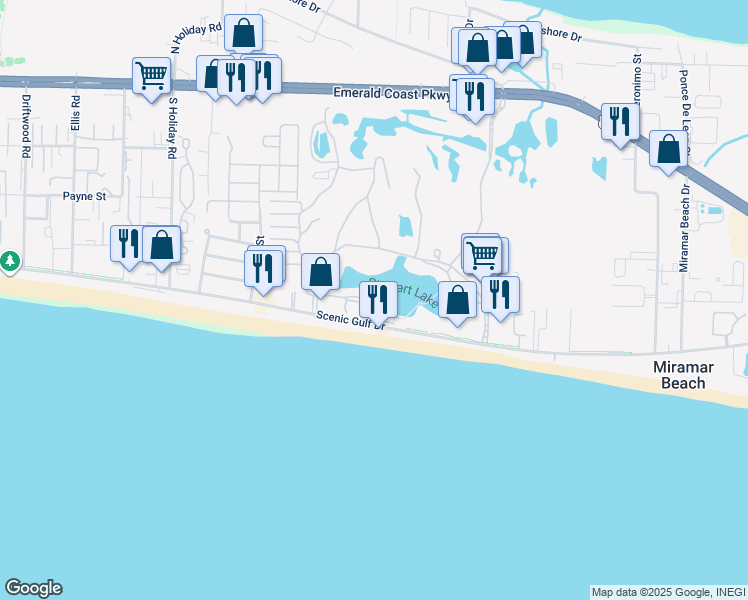 map of restaurants, bars, coffee shops, grocery stores, and more near 114 Seascape Dr in Destin