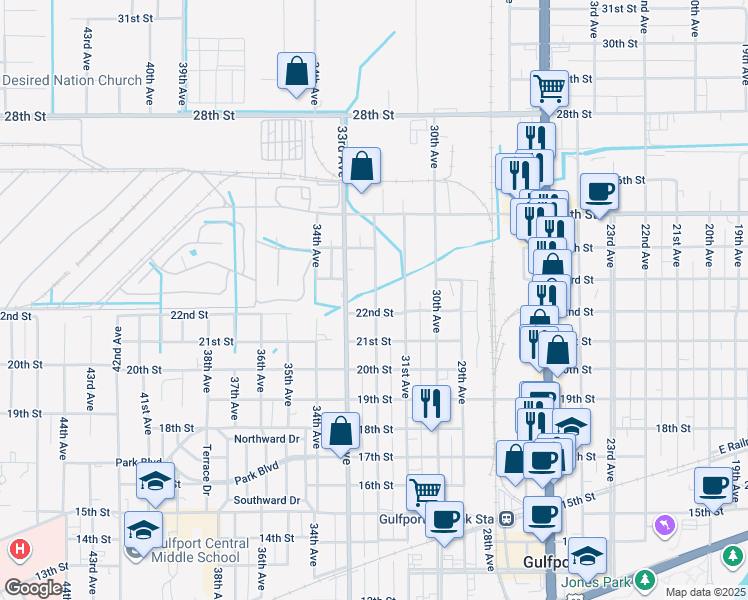 map of restaurants, bars, coffee shops, grocery stores, and more near 2207 32nd Avenue in Gulfport