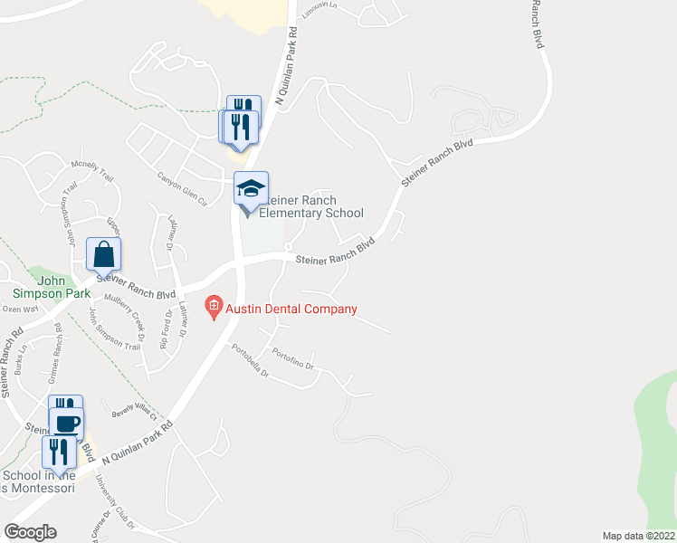 map of restaurants, bars, coffee shops, grocery stores, and more near 4108 Via Colina Drive in Austin