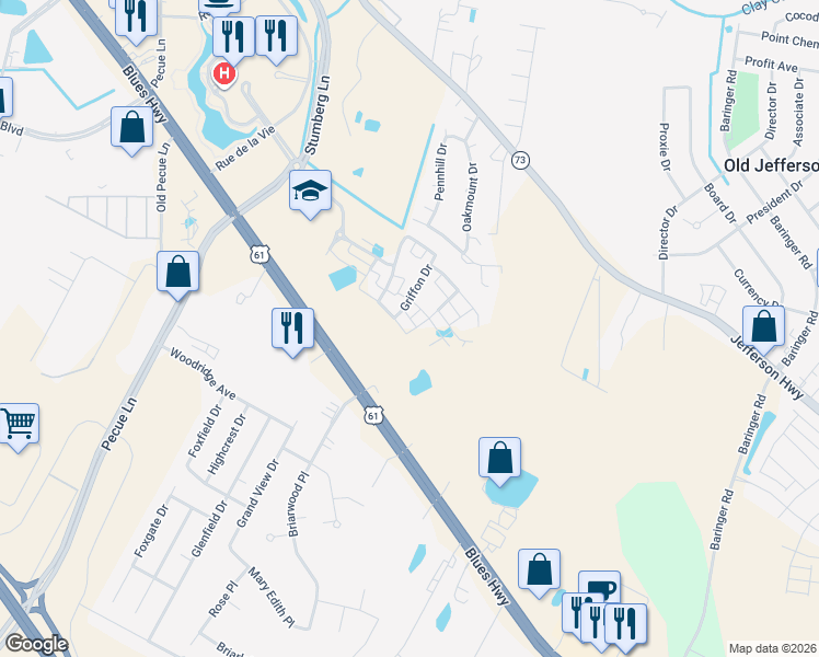 map of restaurants, bars, coffee shops, grocery stores, and more near 18589 Santa Maria Drive in Baton Rouge
