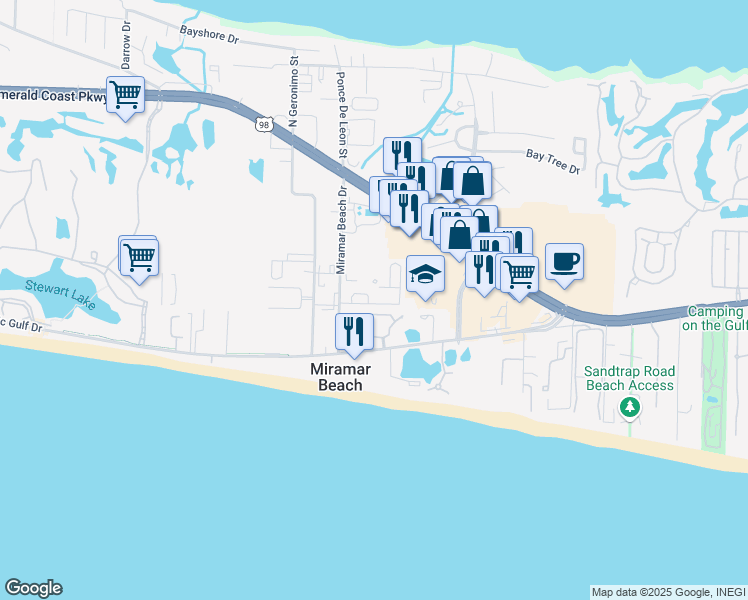map of restaurants, bars, coffee shops, grocery stores, and more near 75 Green Island Way in Destin
