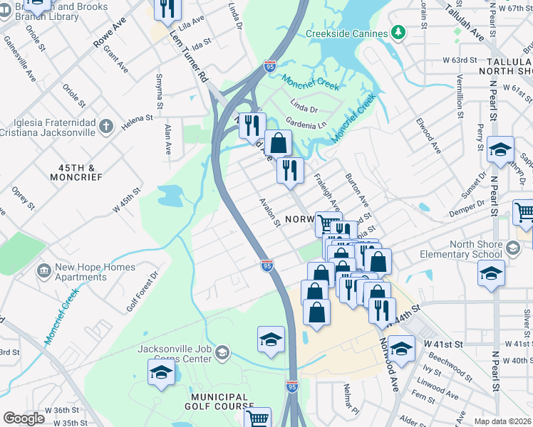 map of restaurants, bars, coffee shops, grocery stores, and more near 1021 Maynard Street in Jacksonville