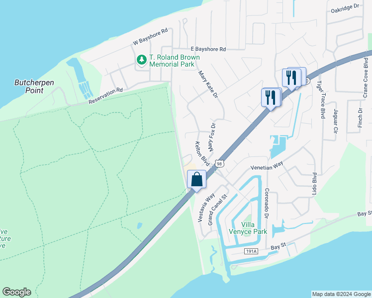 map of restaurants, bars, coffee shops, grocery stores, and more near 2549 Baytown Circle in Gulf Breeze