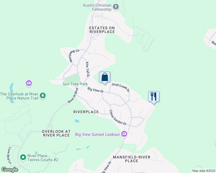 map of restaurants, bars, coffee shops, grocery stores, and more near 10239 Scull Creek Drive in Austin
