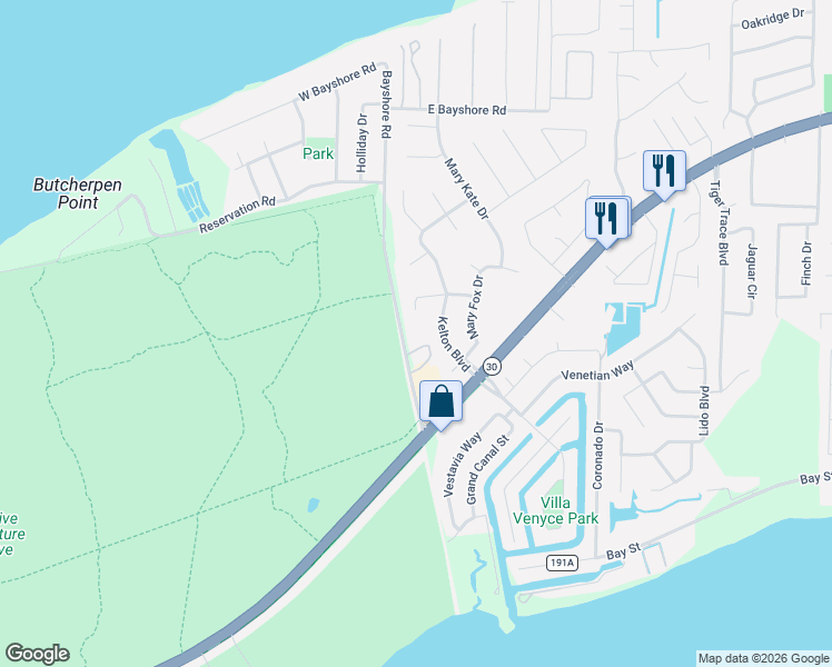 map of restaurants, bars, coffee shops, grocery stores, and more near 2549 Baytown Circle in Gulf Breeze