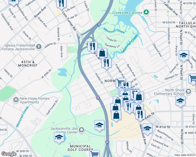 map of restaurants, bars, coffee shops, grocery stores, and more near 1021 Maynard Street in Jacksonville
