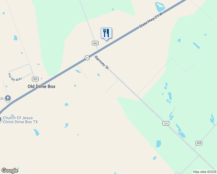 map of restaurants, bars, coffee shops, grocery stores, and more near 8989 Fm 141 Dime Box in Dime Box