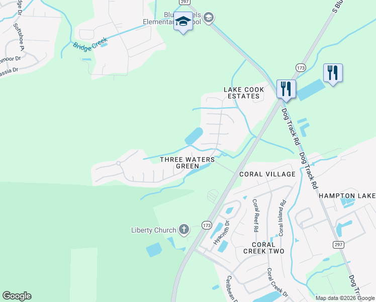 map of restaurants, bars, coffee shops, grocery stores, and more near 66 Lake Champlain Court in Pensacola