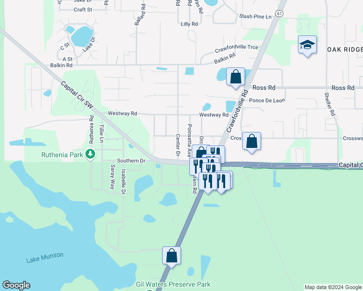 map of restaurants, bars, coffee shops, grocery stores, and more near 816 Crossway Road in Tallahassee