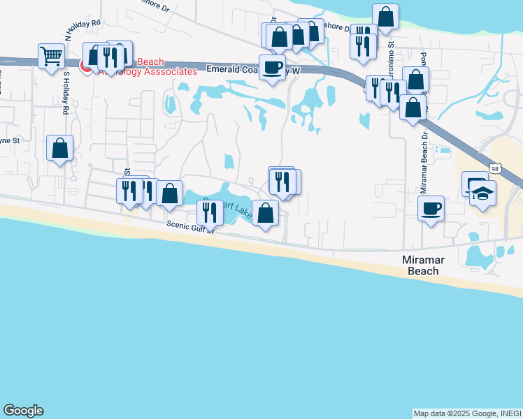 map of restaurants, bars, coffee shops, grocery stores, and more near 94 Stewart Lake Cove in Miramar Beach