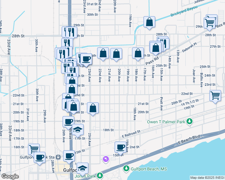 map of restaurants, bars, coffee shops, grocery stores, and more near 2000 23rd Street in Gulfport