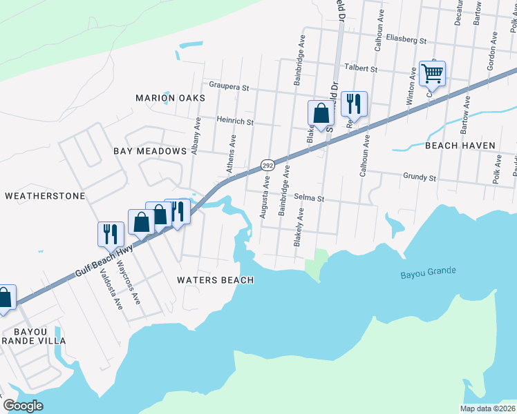 map of restaurants, bars, coffee shops, grocery stores, and more near 2009 Augusta Avenue in Pensacola